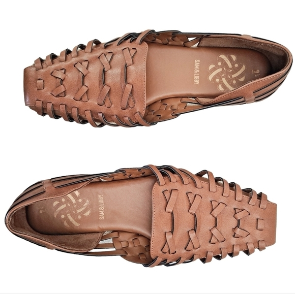 Sam & Libby Brown woven platform boho Espadrille Loafer flats Faux Leather 9.5 - Picture 11 of 16